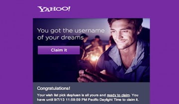 Read more about the article Yahoo bắt đầu gửi email thông báo về việc cấp tên tài khoản theo ý muốn