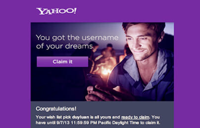Yahoo bắt đầu gửi email thông báo về việc cấp tên tài khoản theo ý muốn