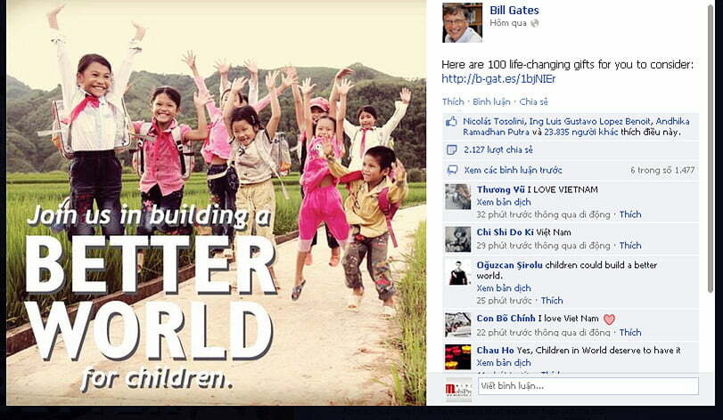 Nụ cười trẻ em Việt rạng ngời trên Facebook Bill Gates-1 Nụ cười trẻ em Việt rạng ngời trên Facebook Bill Gates-1