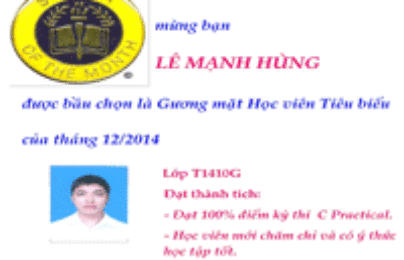 Học viên tiêu biểu tháng 12/2014