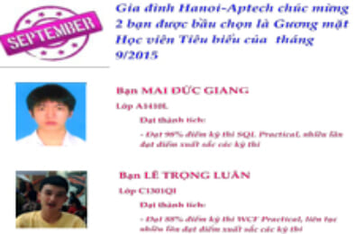 Học viên tiêu biểu tháng 9/2015